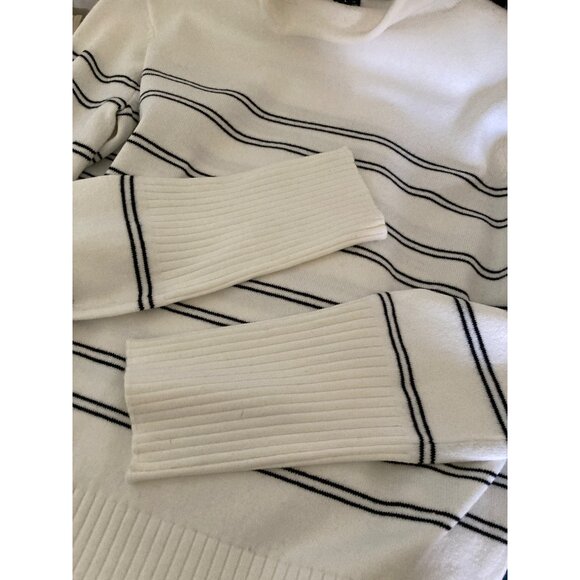 French Connection NWOT Mock Neck Sweater White w Black Stripe Large - Picture 5 of 6